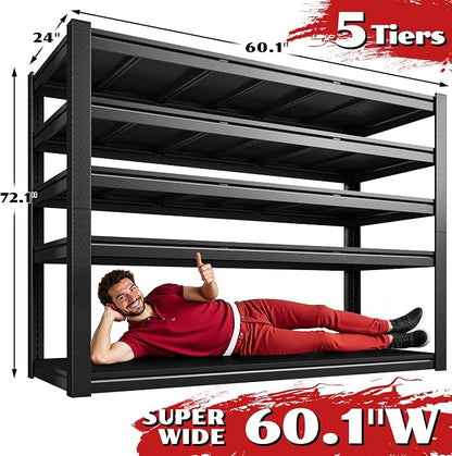 3125LBS Storage Shelves, 60.1" W Garage Shelving Heavy Duty, Adjustable Metal - Image 2