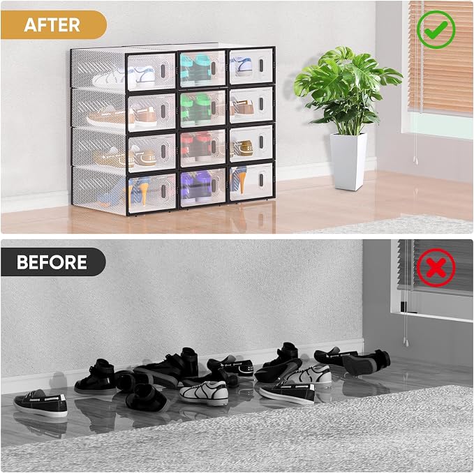 BALEINE 3 Pack Stackable Shoe Storage Boxes Fit Size 11, Thickened Clear Shoe - Image 7