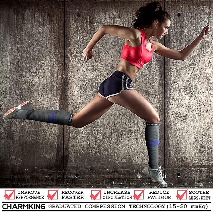 CHARMKING Compression Socks for Women & Men Circulation (3 Pairs) 15-20 mmHg is Best Support for Athletic Running Cycling
