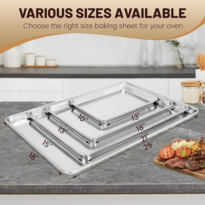 BIEAMA 6 Pack Full Size Baking Sheet Pan Aluminum Commercial Pan - Image 8
