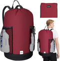 BALEINE 150L Laundry Bag Backpack, 900D Oxford Fabric Large Travel Laundry Bags with Shoulder Straps and 2 Mesh Pockets for College Dorm, Apartment, Laundromat (Red, 150L) ﻿
