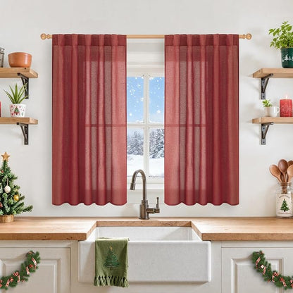 YoungsTex Red Linen Curtains 48 Inch Length - Image 2