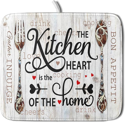 Giwawa 16"x18" Dish Drying Mat The Kitchen is The Heart of The Home- Knife Fork by Giwawa