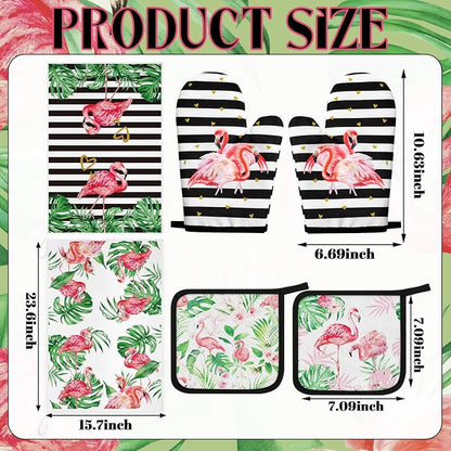 Bencailor 6 Pcs Flamingo Kitchen Towels Oven Mitts and Pot Holders Set - Image 3