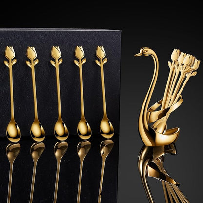 Gold Small Coffee Spoon Holder Set, Swan Base - Image 8