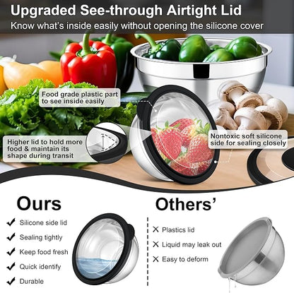 E-far Mixing Bowls Set of 5, Stainless Steel Salad Mixing Bowl - Image 2