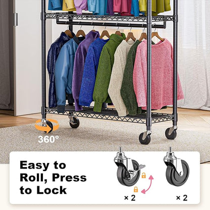 Heavy Duty Rolling Garment Rack 3 Tiers Adjustable Wire Shelving Clothes Rack - Image 3