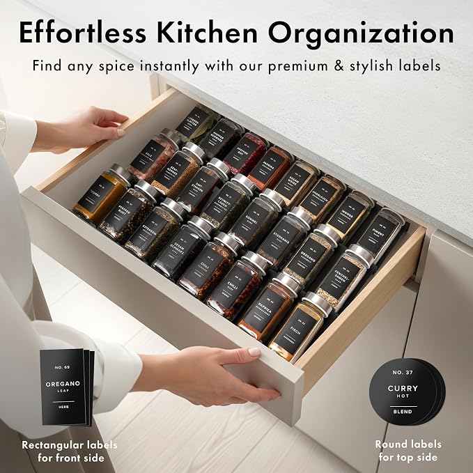 EDELHAUS Glass Spice Jars with Labels and Steel Lids Spice Containers with 240 - Image 3