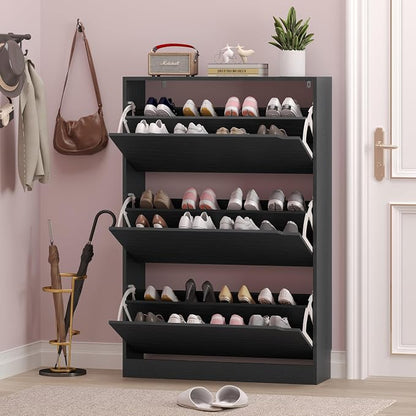 Shoe Storage Cabinet with 3 Flip Drawers, Narrow Shoe Rack Cabinet, - Image 7