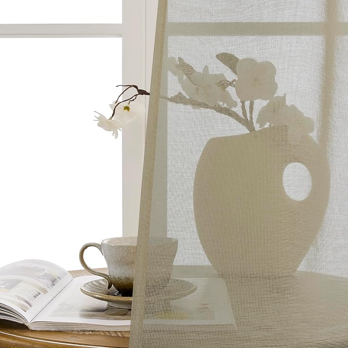 Tollpiz Sheer Linen Textured Curtain Sheers Doorway Light Filtering Voile - Image 9