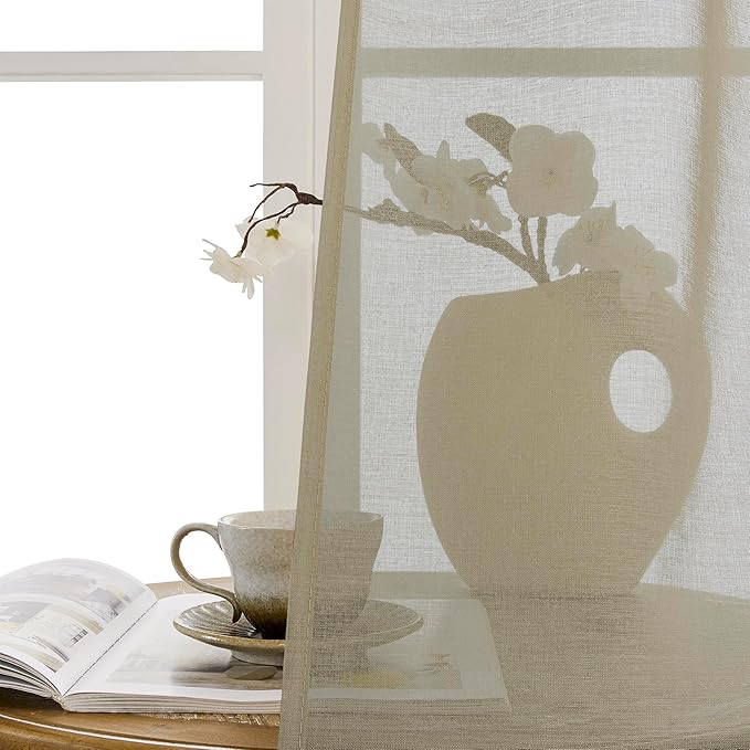 Tollpiz Sheer Linen Textured Curtain Sheers Doorway Light Filtering Voile French Door Rod Pocket Curtains Patio Glass Door, 25 x 80 inches Long, Taos Taupe, Set of 1 Panel
