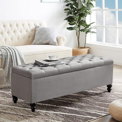 Storage Ottoman 50.2 Inches Upholstered Fabric Bench，Button Tufted - Image 9