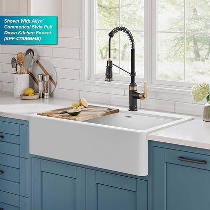 KRAUS Bellucci 33” Workstation Drop In Retrofit Farmhouse Single Bowl Granite Kitchen Sink in White with Accessories