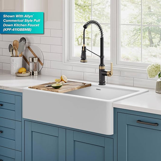 KRAUS Bellucci 33” Workstation Drop In Retrofit Farmhouse Single Bowl Granite Kitchen Sink in White with Accessories