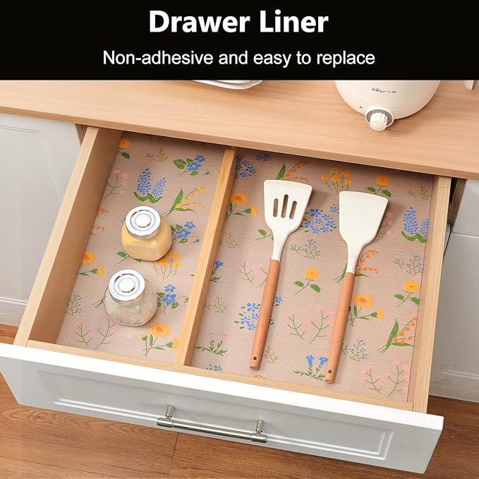 INNOLITES Non-Slip Shelf Liner – Cabinet & Drawer Liner Non-Adhesive – Waterproof Oil-Proof – Durable EVA with Floral for Kitchen Cabinets Refrigerator – BPA-Free, Easy to Cut 23.6" x 118"