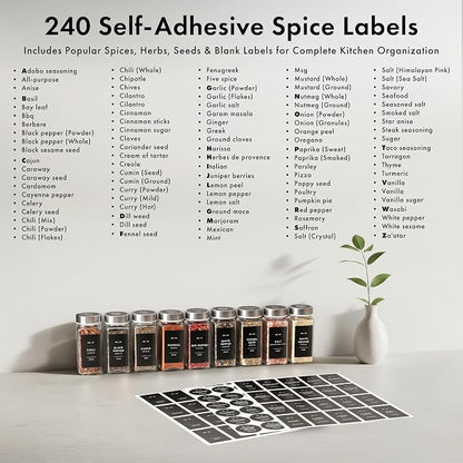 EDELHAUS Glass Spice Jars with Labels and Steel Lids Spice Containers with 240 - Image 6