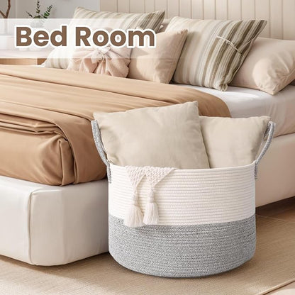 Woven Blanket Basket, 65L Large Rope Storage Bin - Image 6