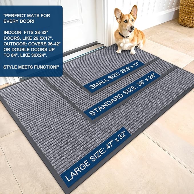 OLANLY Front Door Mat Indoor Outdoor Entrance, Waterproof Heavy Duty Doormat, Fade Resistant, Low Profile, Easy Clean Patio Porch Welcome Floor Mats for Entry, 47x32, Light Gray