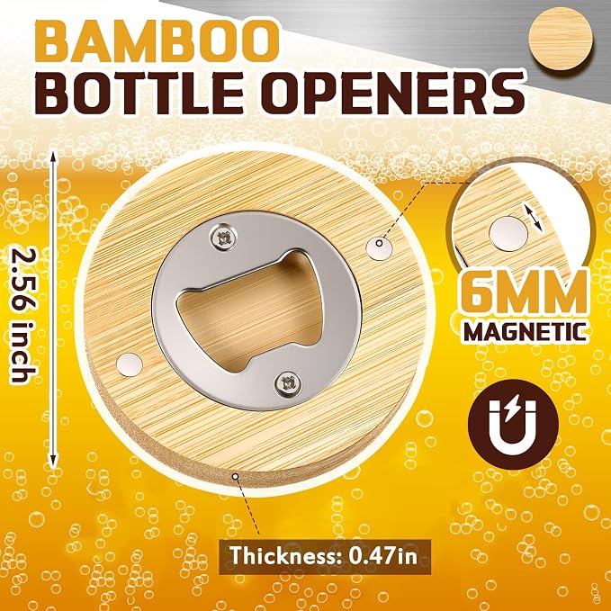 Vesici 70 Pcs Magnetic Bottle Opener 2.5in DIY Bamboo Round Shape Beer Openers - Image 2