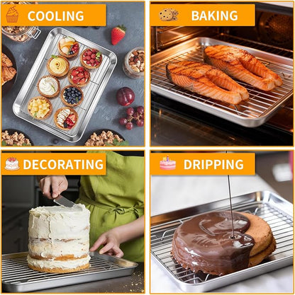 Baking Sheet Pan Set of 8, CEKEE Stainless Steel Cookie Sheets - Image 7