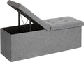 SONGMICS MAZIE Collection - 43 Inches Storage Ottoman, Foldable Storage Bench with Flipping Lid, 660 lb Load Capacity, for Entryway, Living Room, Bedroom, Light Gray ULSF71G