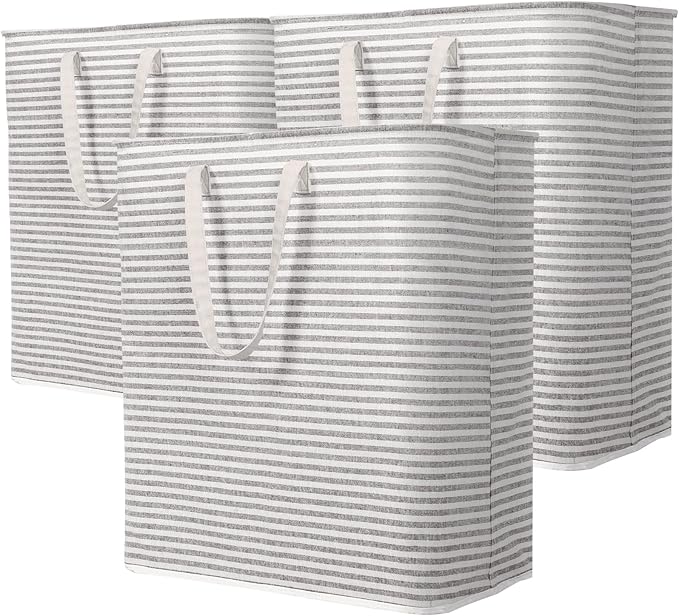 Lifewit 3 Pack Laundry Hamper Large Collapsible Laundry Baskets, Freestanding Waterproof Clothes Hamper with Easy Carry Handles in Laundry Room Bedroom Bathroom College Dorm for Adults, Gray, 3 x 100L