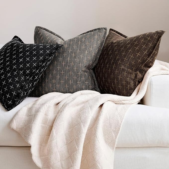 ZWJD Pillow Covers 26x26 Set of 2 Soft Polyester Textured Pillow Covers with Stylish Flange Edge Cozy Farmhouse Throw Pillows for Couch Bed Sofa Living Room