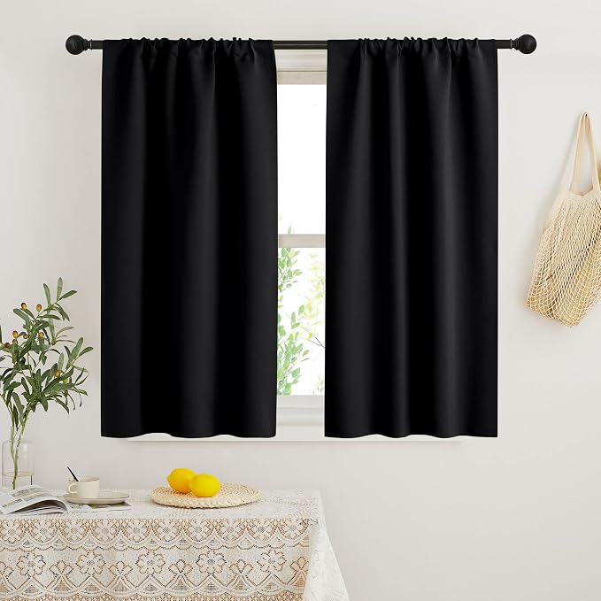 RYB HOME Black Short Curtains Blackout, 45 inch Durable Cafe Curtains Room by RYBHOME