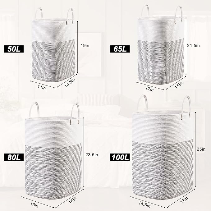 Woven Laundry Basket for Clothes, 50 L Large Rectangle Laundry Hampers - Image 8
