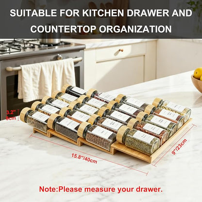 Spice Drawer Organizer with 20 Bamboo-lidded Spice Jars, 216 Labels, 25 - Image 6