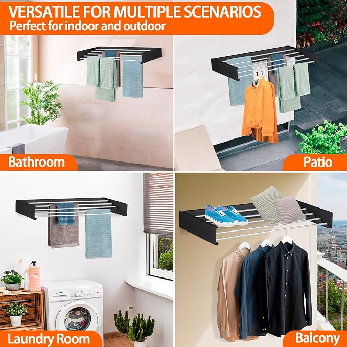 FOCHIER F Laundry Drying Rack Wall Mounted Clothes Drying Rack Collapsible - Image 7