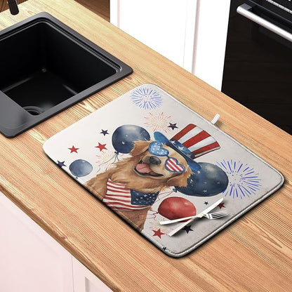 4th of July Patriotic Dog Dish Drying Mat 18 x 24 Inch US Independence Day Blue - Image 6