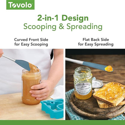 Tovolo Jar Spatula Silicone Long Stainless Steel Handle Scraper Spatula Blue - Image 4