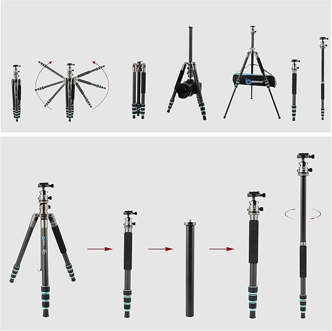 BONFOTO Portable Aluminum Alloy B674A Lightweight Camera Travel Tripod Monopod with Ball Head for DSLR (Bronze Grey)