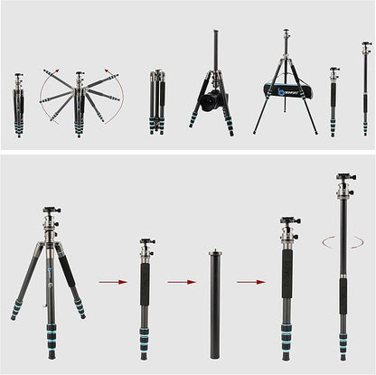 BONFOTO Portable Aluminum Alloy B674A Lightweight Camera Travel Tripod Monopod with Ball Head for DSLR (Bronze Grey)