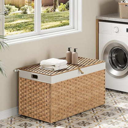 HOOBRO Storage Basket with Lid, 42.3 Gallon Wicker Basket, Handwoven Blanket - Image 2