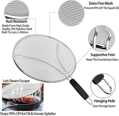 Large Splatter Screen for Frying Pan, 15 Inch Stainless Steel Grease Splatter - Image 2