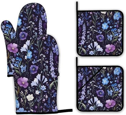 Wildflowers Oven Mitts and Pot Holders, Vintage Garden Herb Flower Heat by Unknown