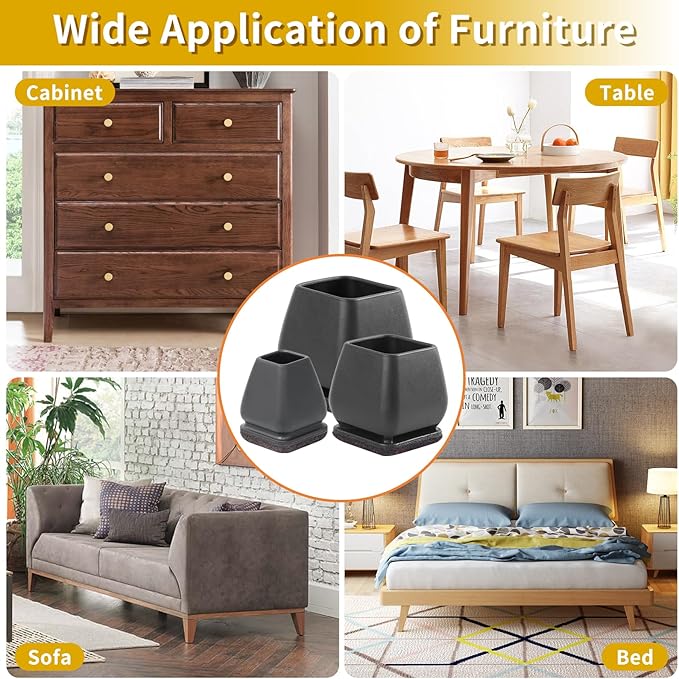 Ezprotekt 24 Pcs Square Silicone Chair Leg Floor Protectors, Felt Furniture - Image 6