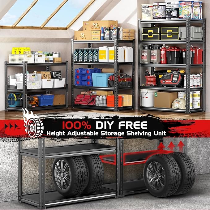 TigerParty 2050LBS Heavy Duty Garage Shelving, 5-Tier Adjustable Storage Shelves - Image 6