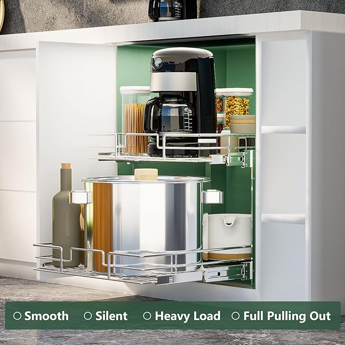 LOVMOR 2 Tier Individual Pull Out Cabinet Organizer 14" W x 21" D, Slide Out - Image 2
