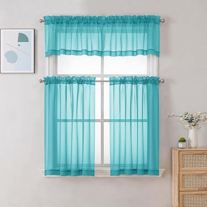 Chyhomenyc Turquoise Sheer Curtains 36 inch Length 2 Panels, Light Filtering - Image 2