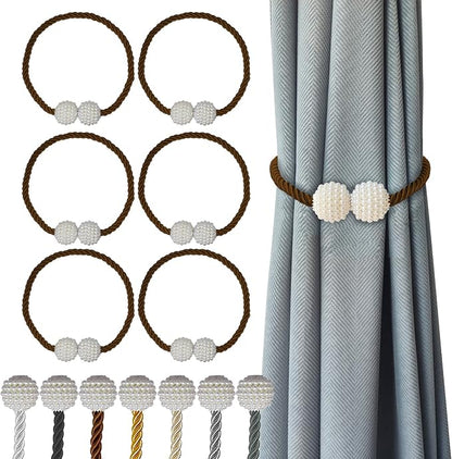 Hion Magnetic Curtain Tiebacks Dark Brown 6 Pack, Curtain Tiebacks Buckles by Hion