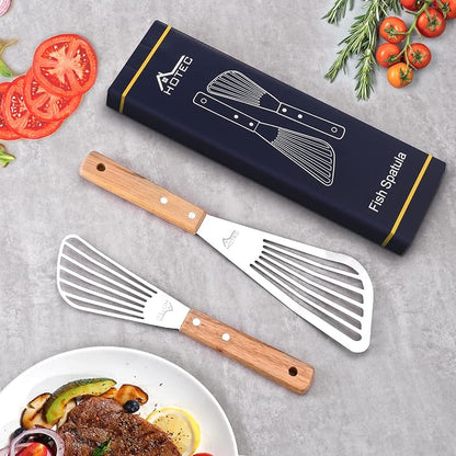 HOTEC 2pcs Stainless Steel Wooden Handle Fish Spatula, Metal Spatula Flipping - Image 7