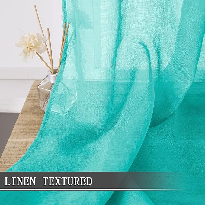 Tollpiz Short Sheer Curtains Linen Textured Bedroom Curtain Sheers Light - Image 2