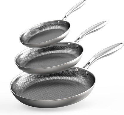 COOKER KING Stainless Steel Pans Set of 3, Nonstick Frying Pans, Induction Pan by cookerking