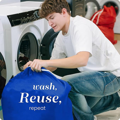 Handy Laundry Nylon XL - Large Capacity with Locking Drawstring, Machine Washable, Fits Laundry Baskets or Hampers, Holds 3 Loads of Clothes - Royal Blue (Pack of 2)
