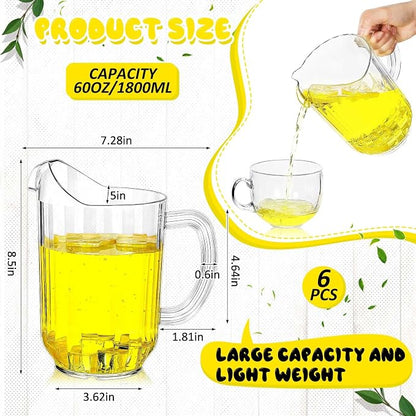 Tessco for you 6 Pcs Plastic Pitchers 60 Ounce Clear Restaurant Jug Large Water - Image 2