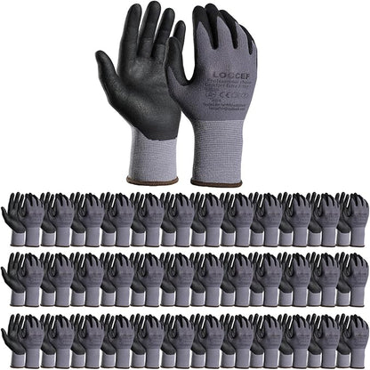 LOCCEF Safety Work Gloves MicroFoam Nitrile Coated-12 Pairs, Seamless Knit by LOCCEF