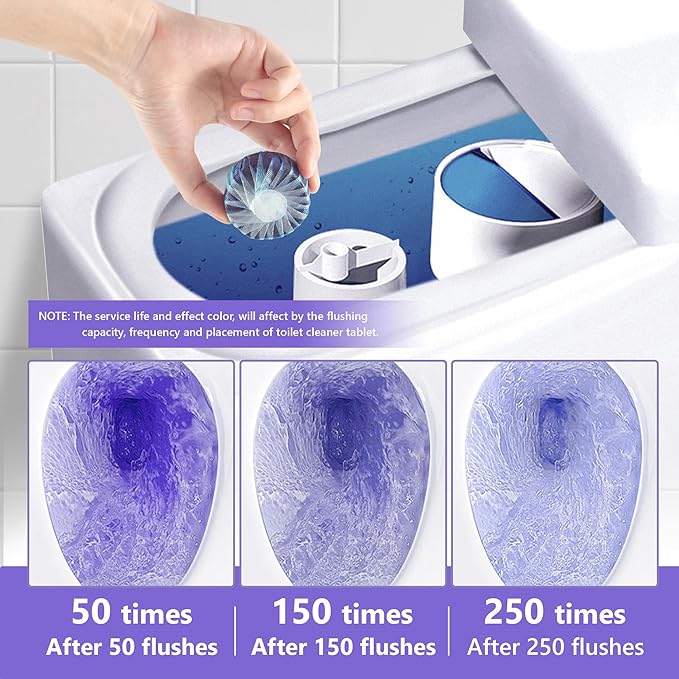 Toilet Bowl Cleaner Tablets, Automatic Toilet Bowl Cleaners, Long-Lasting Toilet Tabs Drop in Tank for Deodorizing & Descaling, Purple, 40 Packs